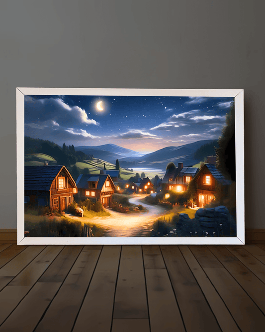 Village Under Moonlight –  Glowing Frame